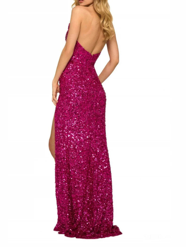 A-Linie V-Ausschnitt Bodenlanges Abendkleid